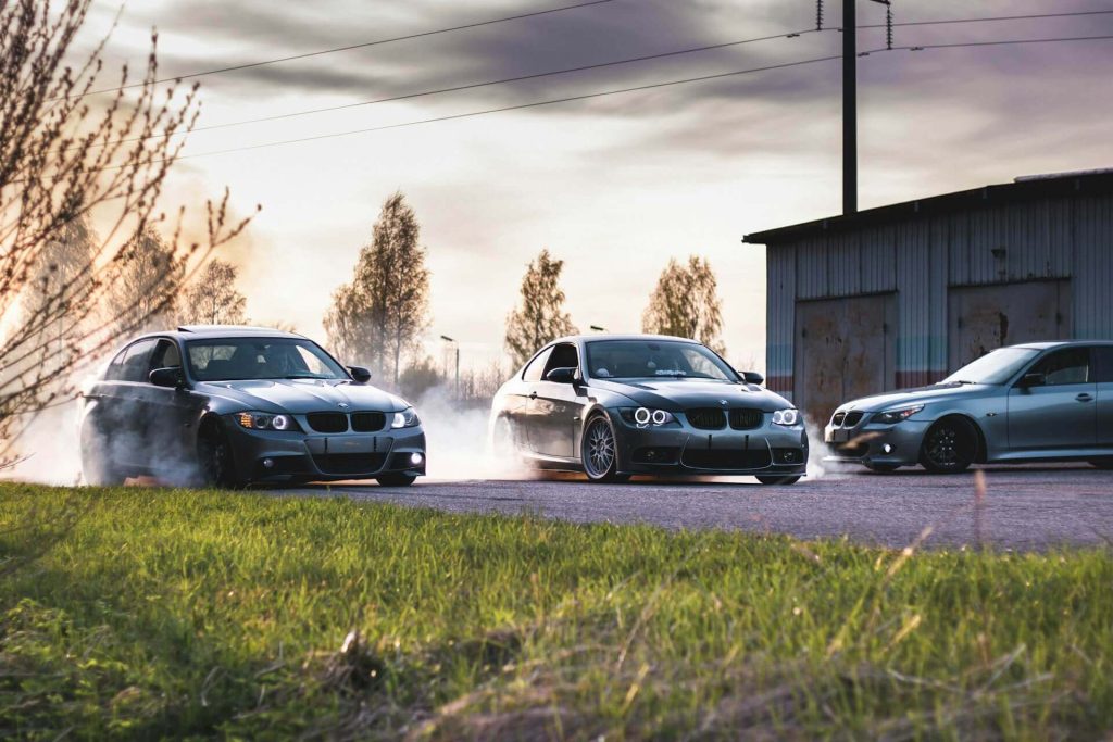 remaps hertfordshire 1 three bmw cars drifting smoke
